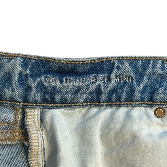 American Eagle Stretch 90s High-Rise Mini Skirt Light Wash Denim Skirt Size 6 - Picture 8 of 11